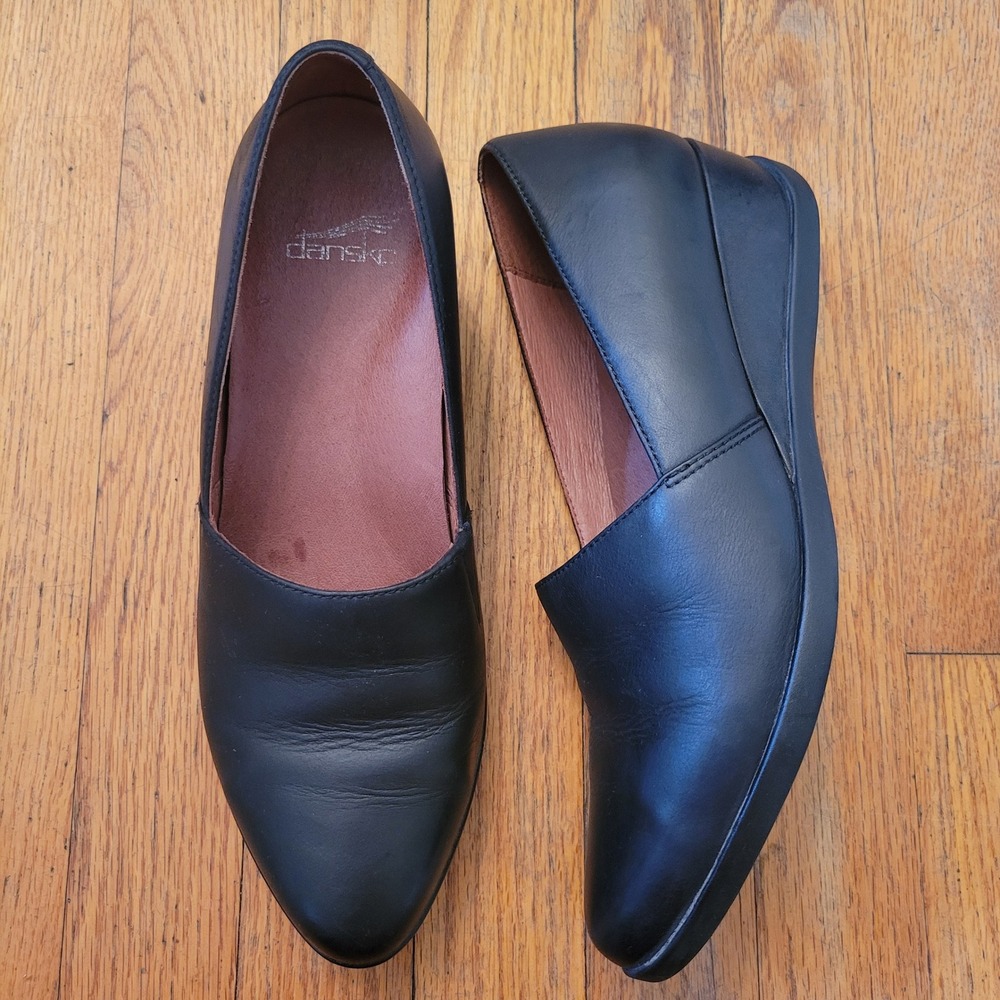 Dansko 39 Wedge Slip On Black Leather Professional SHANDA Waterproof 8.5 9